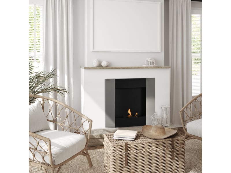  Cheminée murale au bioéthanol avec réservoir de 0,7 litre et couverture de 20 m², acier, 72 x 11 x 72 cm, argent et noir  - Conforama C