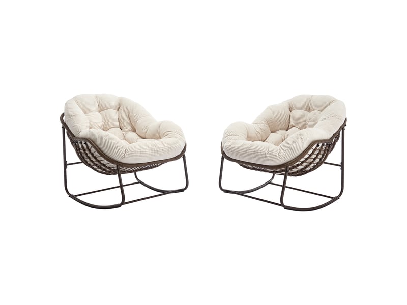  Fauteuil à bascule extérieur,78x106x90 cm,avec coussin,résine tressée,blanc  - Conforama D