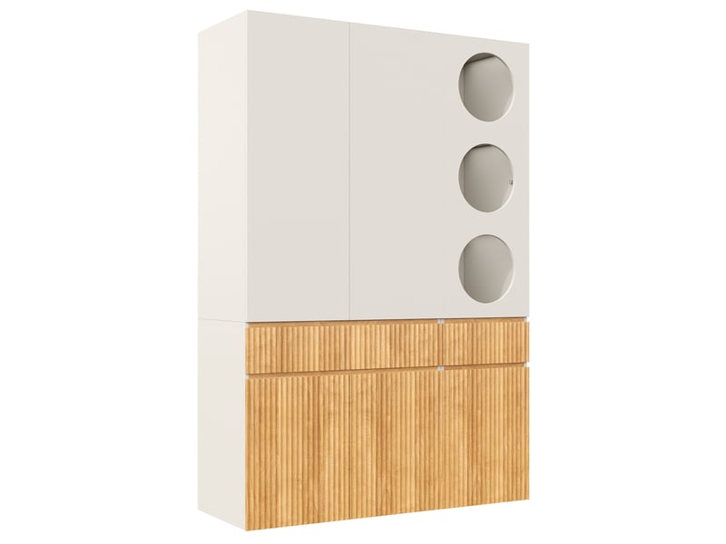 Armoire à portes battantes 135x50x200 cm avec 6 portes, 2 tiroirs et 1 penderie, chêne clair et gris - Conforama W