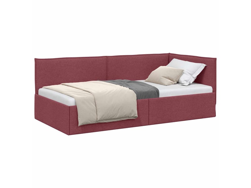  Lit simple- lit adulte -  cadre de lit d'angle bordeaux 90 x 190 cm tissu  - Conforama A
