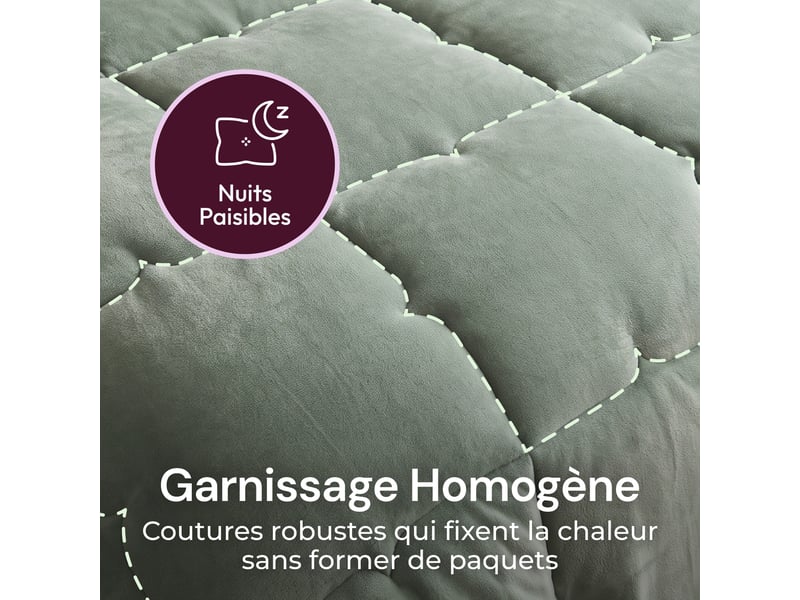  Flandria couette douce réversible polaire, chaude et moelleuse, garnissage 350gsm, 240x260cm, sauge et microfibre blanche  - Conforama E