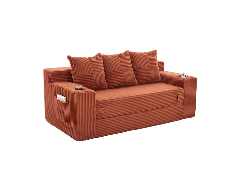  Canapé modulable,172x87x64 cm,3 places avec rangements,velours côtelé,orange  - Conforama A