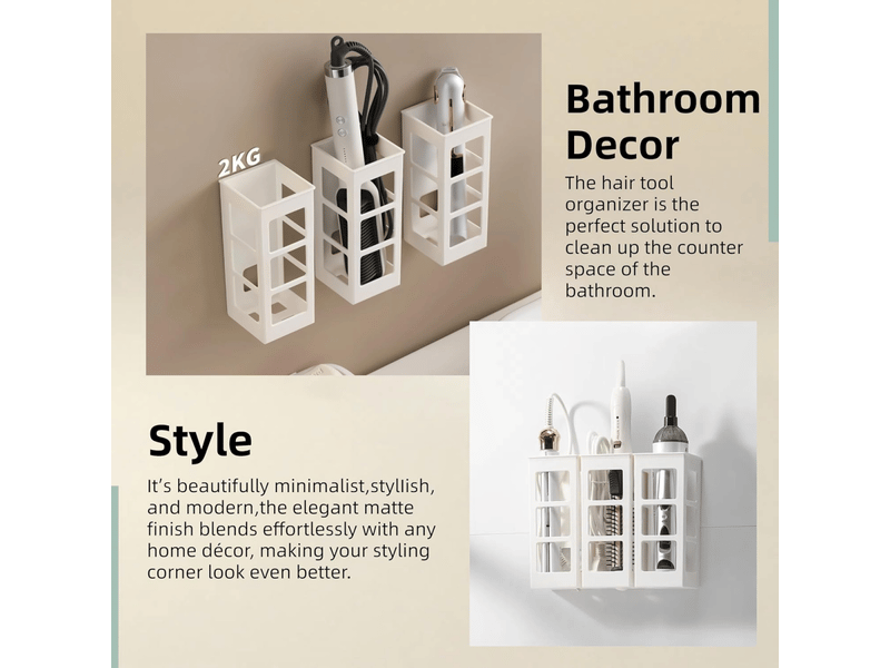  Support mural blanc en 2 pièces pour outils de coiffure, adapté aux fers à friser, lisseurs et fers à lisser.  - Conforama B