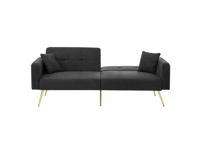 Canapé convertible 2 places 175x64x72 cm, dossier réglable, cadre en bois, pieds dorés, gris foncé, sans matelas - Conforama B