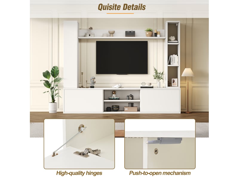  Ensemble meuble tv 4 pièces 180x35x33.5 cm avec 2 armoires murales, 1 module mural, panneau de particules, blanc  - Conforama E