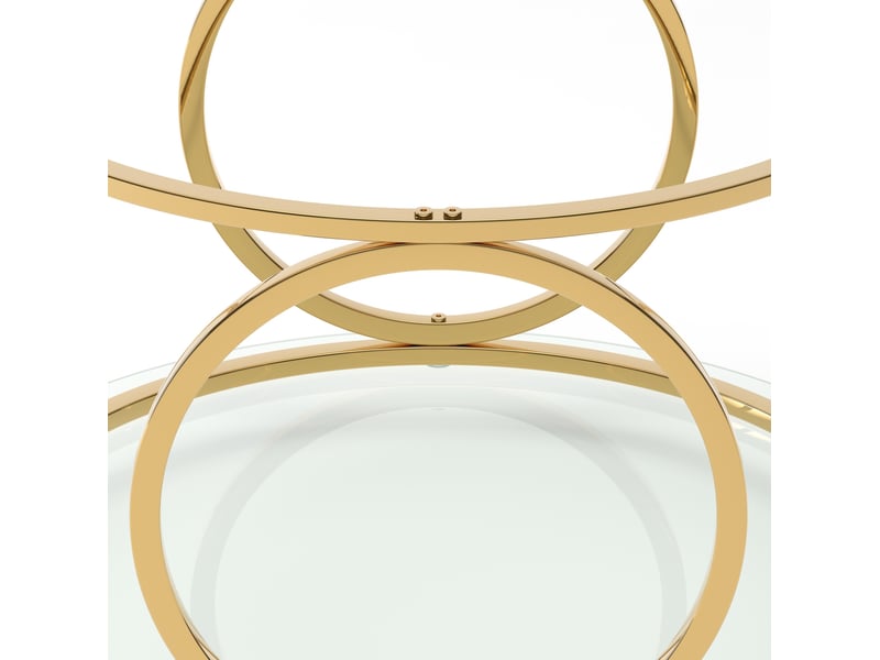 Table basse ronde moderne 80x80x45 cm, design moderne, verre de sécurité trempé 6 mm, métal chromé, doré - Conforama E
