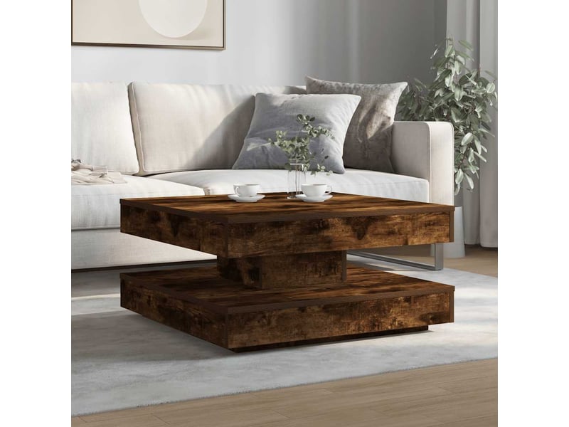  Table basse | table de salon rotative à 360 degrés chêne fumé 70x70x34,5 cm  - Conforama C