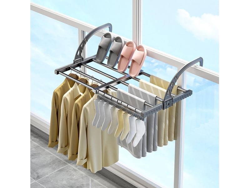  Crochets muraux étendoir linge intérieur, extérieur, séchoir à linge balcon, radiateur, mural, télescopique sèche linge suspendu 38-55 cm, gris  - Conforama A
