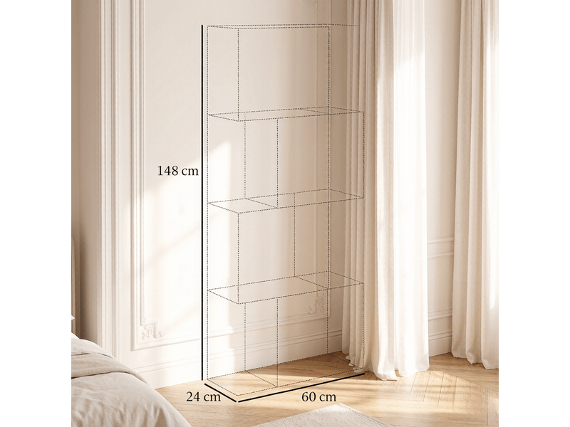  Bibliothèque en forme de s en panneau de particules blanc et bois naturel 60x24x148 cm T5828P540784 - Conforama C