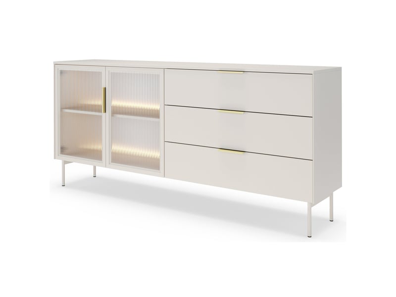  Selsey lumi – buffet 2 portes vitrées avec 3 tiroirs et éclairage led - cachemire - 181 cm Lumi - Conforama A