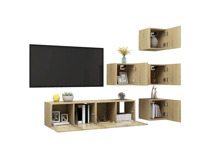  Ensemble de meubles tv 6 pcs chêne sonoma bois d'ingénierie shl83859  - Conforama E