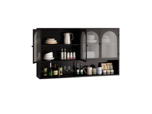 Armoire murale 120 cm, 4 portes, rangement vertical, pour cuisine, salon et salle de bain, en métal noir et verre gris