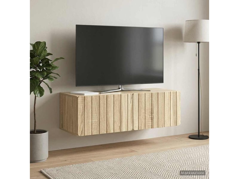  Meuble tv - banc tv - meuble de rangement mural 98 x 41 x 30 cm chêne sonoma bois d'ingénierie  - Conforama B