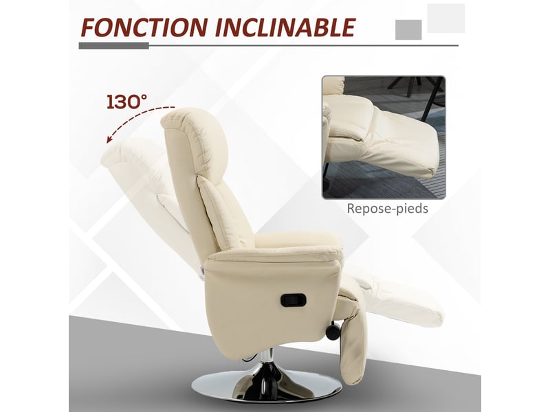  Fauteuil de relaxation inclinable et pivotant crème 78x80x109 cm  - Conforama D