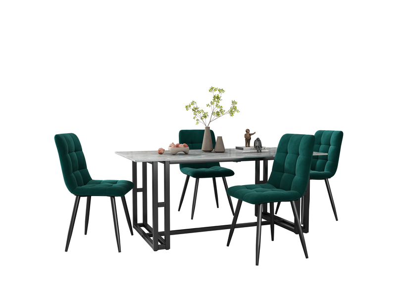  Chaise de salle à manger 4 pièces avec dossier ergonomique et pieds en métal, en velours vert  - Conforama A