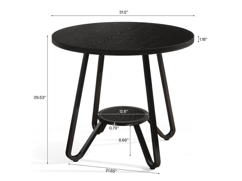 Table à manger ronde de 80 cm avec double étagère, table de cuisine style industriel pour 2 personnes - Conforama C