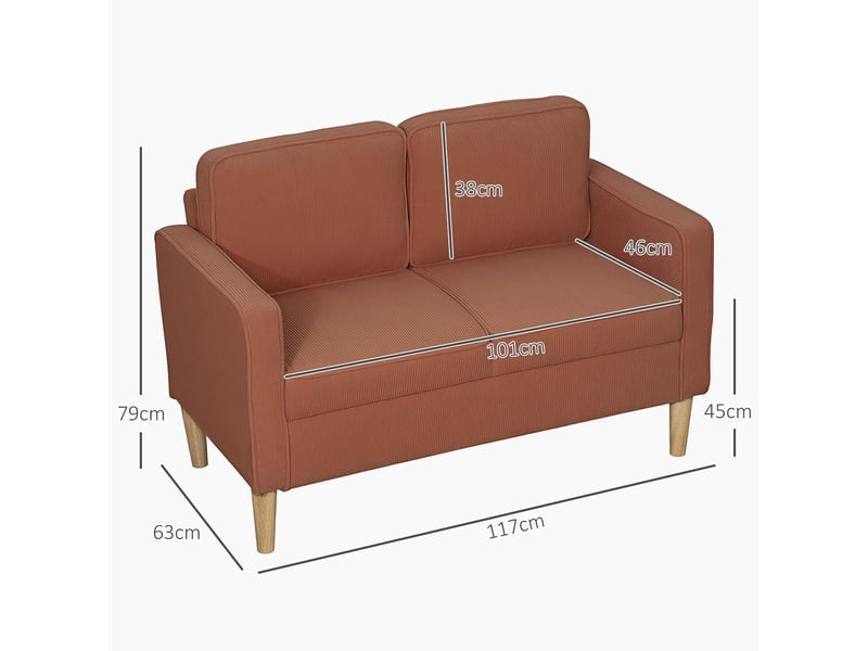  Canapé 2 places 117 x 63 x 79 cm accoudoirs rangement intégré revêtement à effet côtelé pieds en bois coussins inclus coloris rose  - Conforama C
