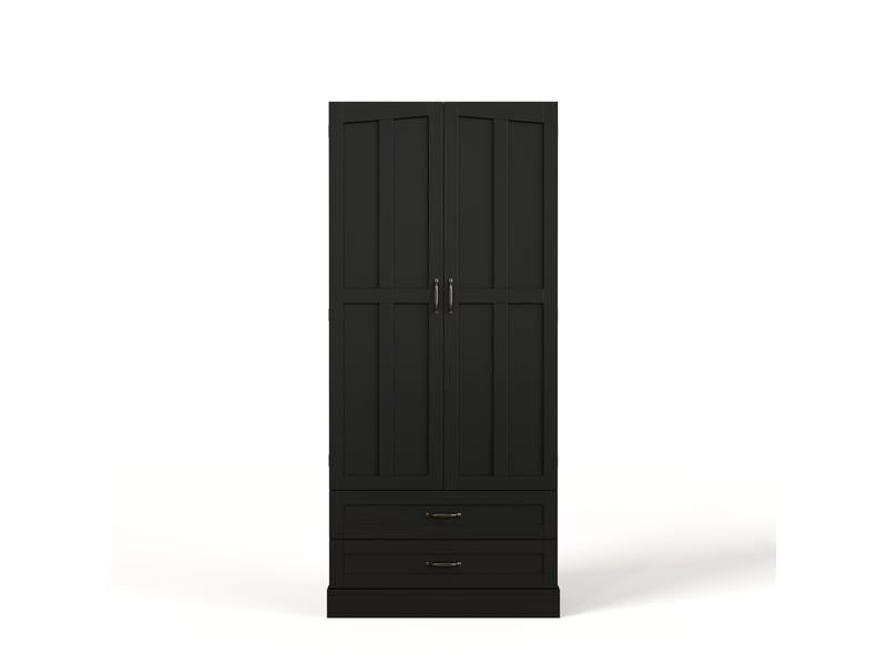  Buffet de cuisine noir 180x80x37,5 cm, meuble haut en mdf avec 2 tiroirs intégrés et étagères coulissantes pour rangement cuisine  - Conforama A