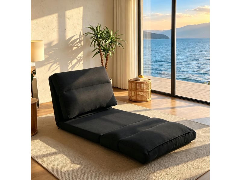  Fauteuil de sol réglable 70 x 72 x 56 cm convertible en lit d'appoint noir  - Conforama B