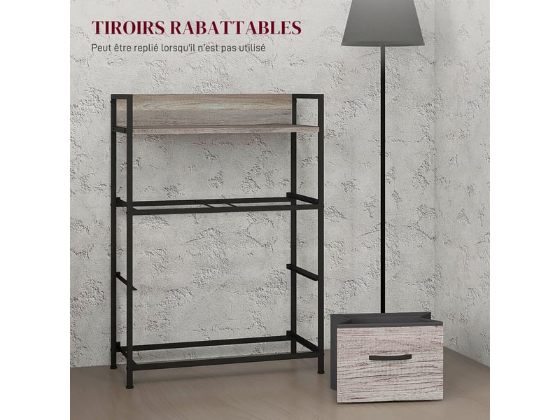  Meuble de rangement style industriel commode 4 tiroirs en tissu pliables et amovibles et 1 étagère 60 x 29 x 85 cm gris  - Conforama R