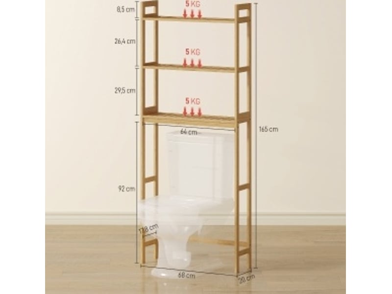  Meuble de rangement wc 68x20x165 cm 3 niveaux avec dispositif anti-basculement bambou naturel  - Conforama E