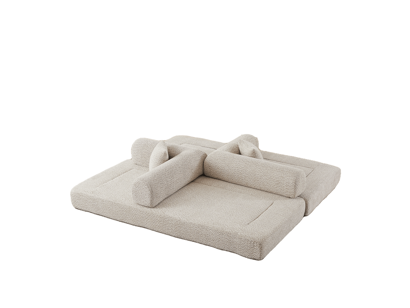 Canapé 2 places 4-en-1 en chenille beige avec 4 coussins - Conforama E