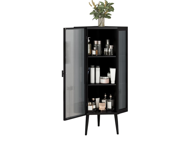  Meuble d'angle 3 niveaux porte en verre trempé métal noir 56 x 42.5 x 110 cm W2552P481294 - Conforama B