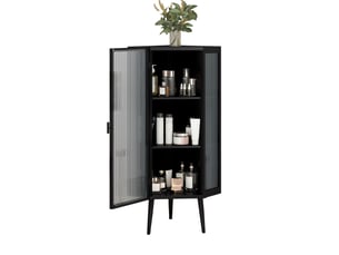 Meuble d'angle 3 niveaux porte en verre trempé métal noir 56 x 42.5 x 110 cm