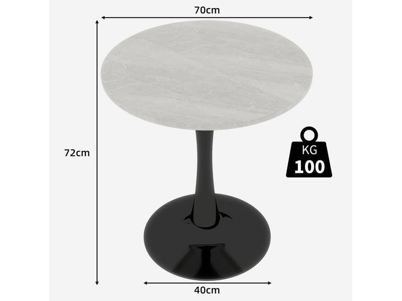  Table ronde 70 cm noire et blanche en marbre artificiel, 2 à 4 personnes  - Conforama C