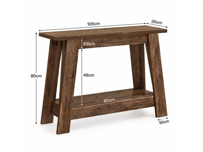  Table console 105 x 30 x 80 cm marron rustique en mdf, 2 niveaux de rangement pour entrée ou salon  - Conforama C