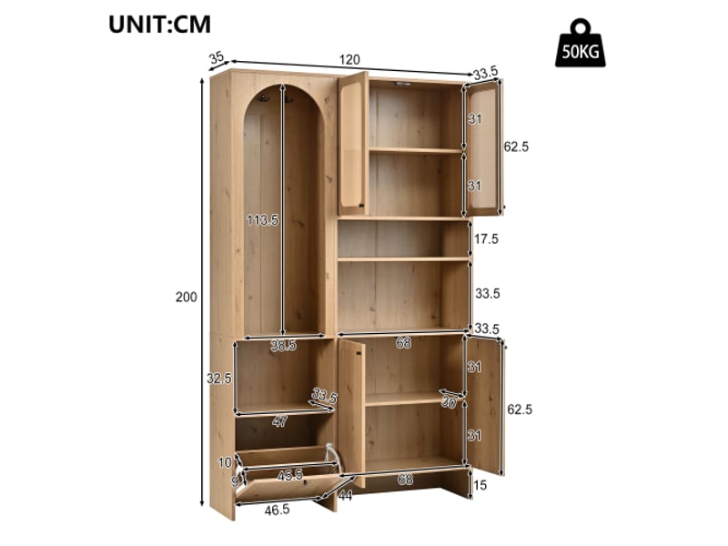 Ensemble d’entrée 120x35x200 cm naturel effet rotin, 4 portes, abattant chaussures, patères et niches, panneaux de particules - Conforama C