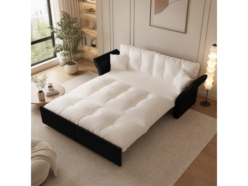  Canapé-lit convertible ulevr 3-en-1 à tirer, 2 places, velours beige et blanc, couchage 154 x 203 cm  - Conforama B