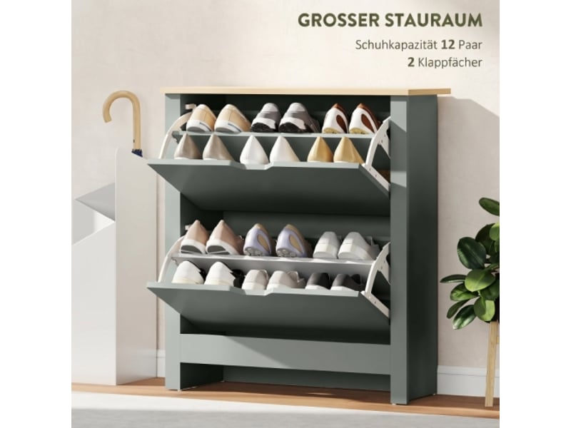  Meuble à chaussures 2 abattants gris clair 72x26x80 cm avec cloison réglable pour 8-12 paires  - Conforama B