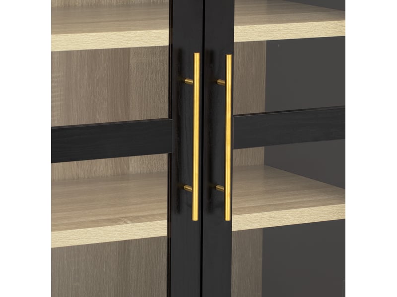  Buffet haut 76x40x180 cm, avec portes en verre et rangements en mdf noir, style moderne  - Conforama E