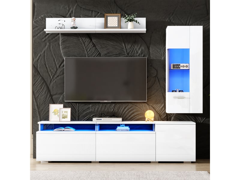Ensemble meuble tv 3 pièces blanc laqué brillant avec éclairage led - Conforama E