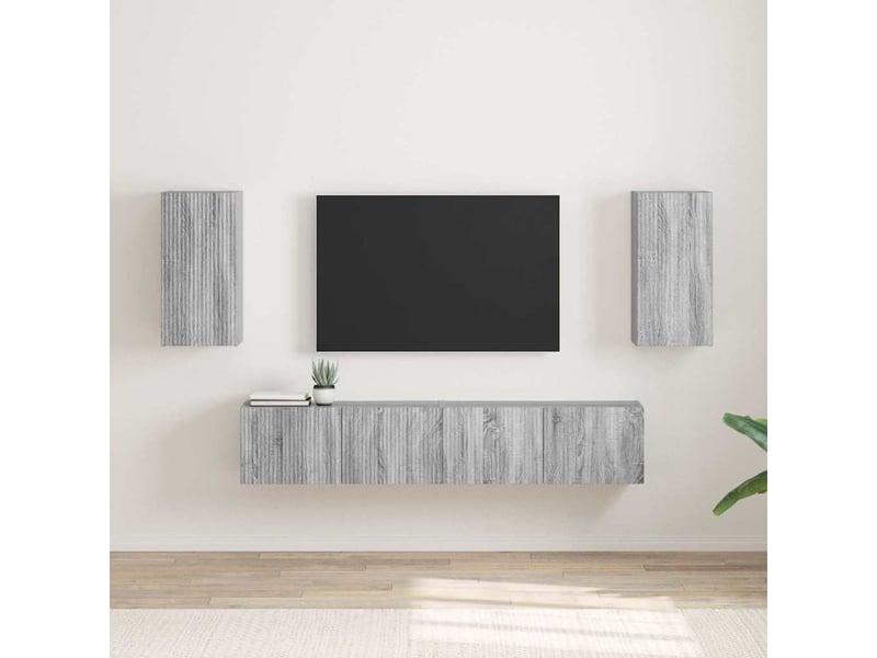  Meuble tv - banc tv - meuble de rangement mural 2 pcs gris sonoma bois d'ingénierie  - Conforama B