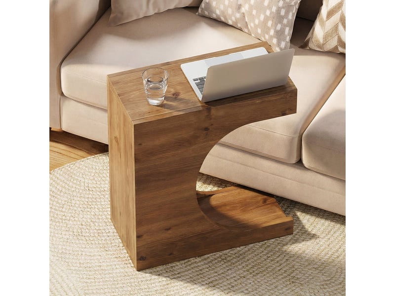  Table d'appoint en bois massif en forme de c, table de chevet moderne avec 2 étagères pour le salon et la chambre  - Conforama B