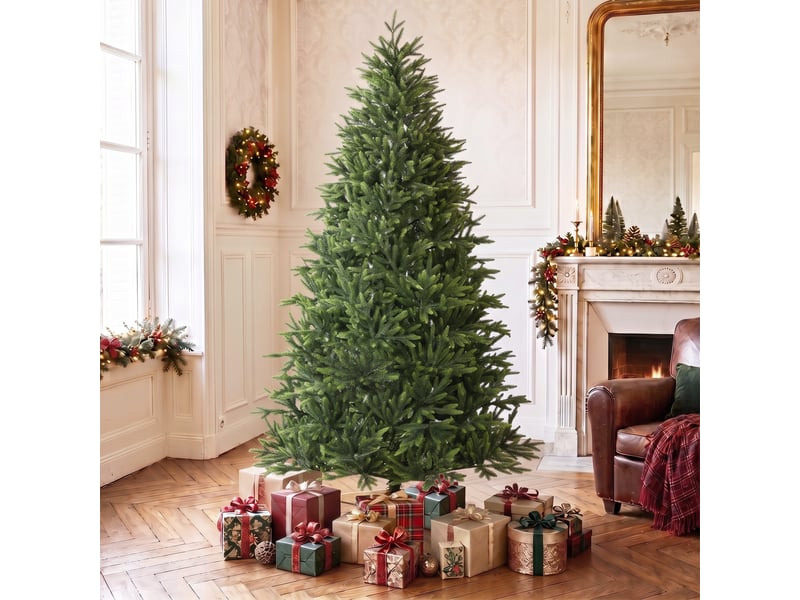  Sapin de noël artificiel touffu grande taille h.210cm épicéa piètement bois  - Conforama D