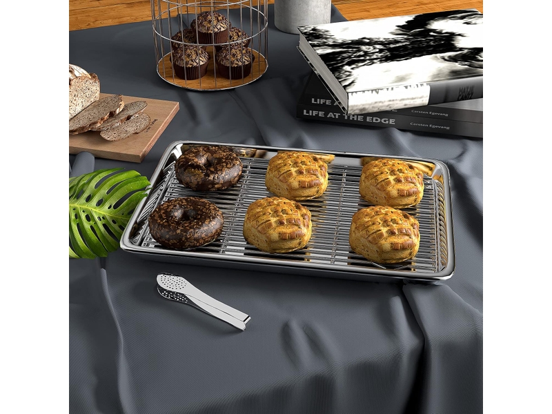 Plaque à pâtisserie avec grille en acier inoxydable 40x30x2.5cm - Conforama E