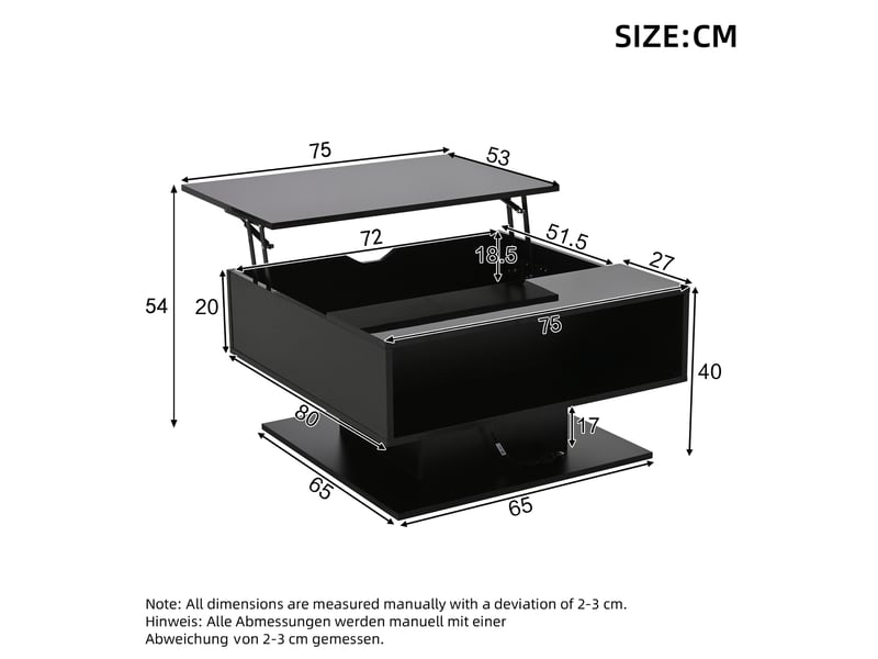  Table basse relevable noire brillante avec rangement et led  - Conforama B