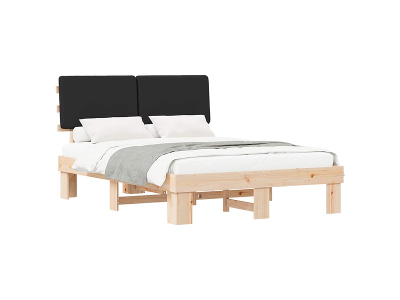 Lit double- lit adulte - cadre de lit avec tête de lit rembourrée noir 140 x 190 cm - Conforama A