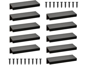 Lot de 10 poignées cachées en aluminium noir 80 mm, poignées pour portes de terrasse, cuisine et tiroirs