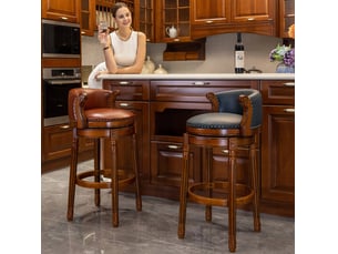 Tabouret de bar 54,8x54,8x96 cm pivotant 360° avec dossier bois bleu