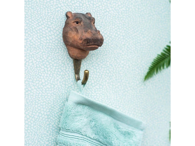  Patère animal en bois sculpté à la main et métal hippopotame  - Conforama B
