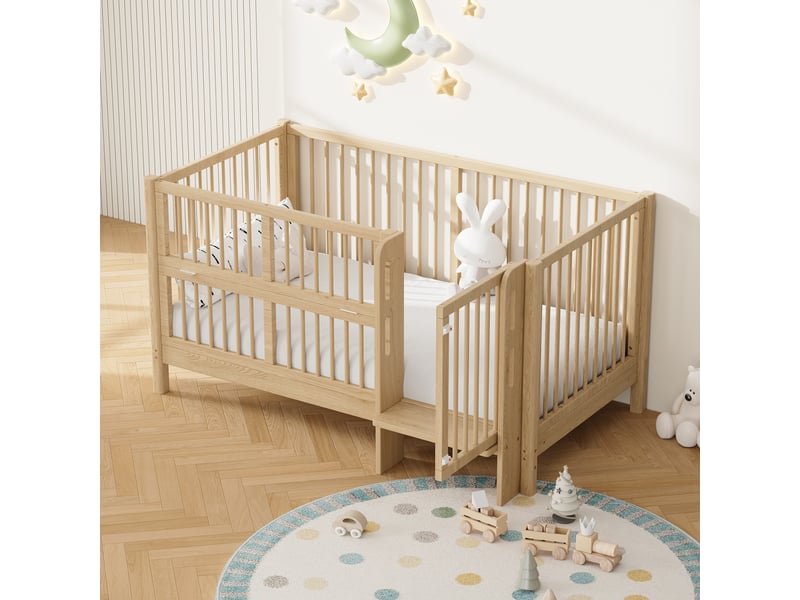  Lit bébé évolutif 70x140 cm – lit  70x140 - avec barrière de sécurité rabattable, porte à verrou et marchepied intégré - pin massif - naturel  - Conforama D