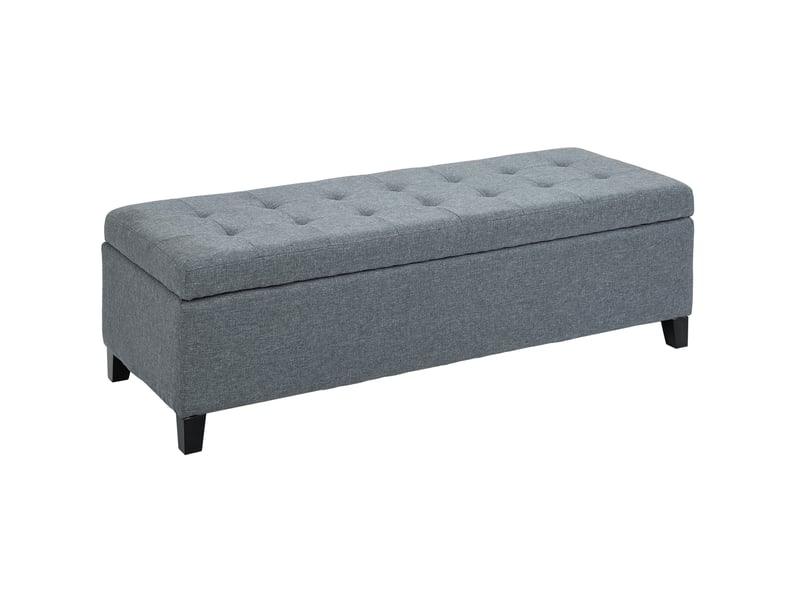  Banc coffre 125x49x41,5 cm gris en polyester, assise rembourrée et rangement spacieux sous couvercle  - Conforama A