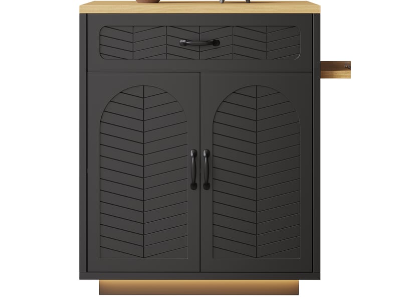  Îlot de cuisine avec table extensible 2 tiroirs et 4 portes en mdf et métal noir  - Conforama D