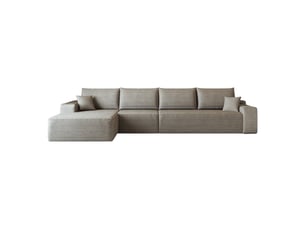 Canapé d’angle en l camel, 340 × 175 × 83 cm, configuration en l avec méridienne, espace de détente généreux, assise accueillante