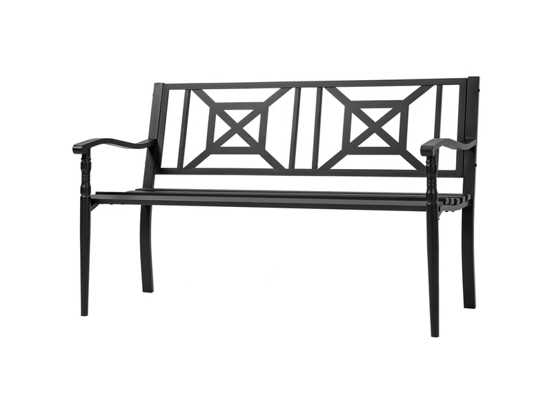  Banc jardin 2 places, acier, accoudoirs, dossier décoratif, terrassebalconpatio, max 240 kg, 128x62,5x81,5 cm, noir.  - Conforama B
