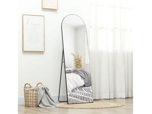 Miroir sur pied et mural 150 x 50 cm – noir – design arqué, support pliant et film anti-éclats sécurisant
